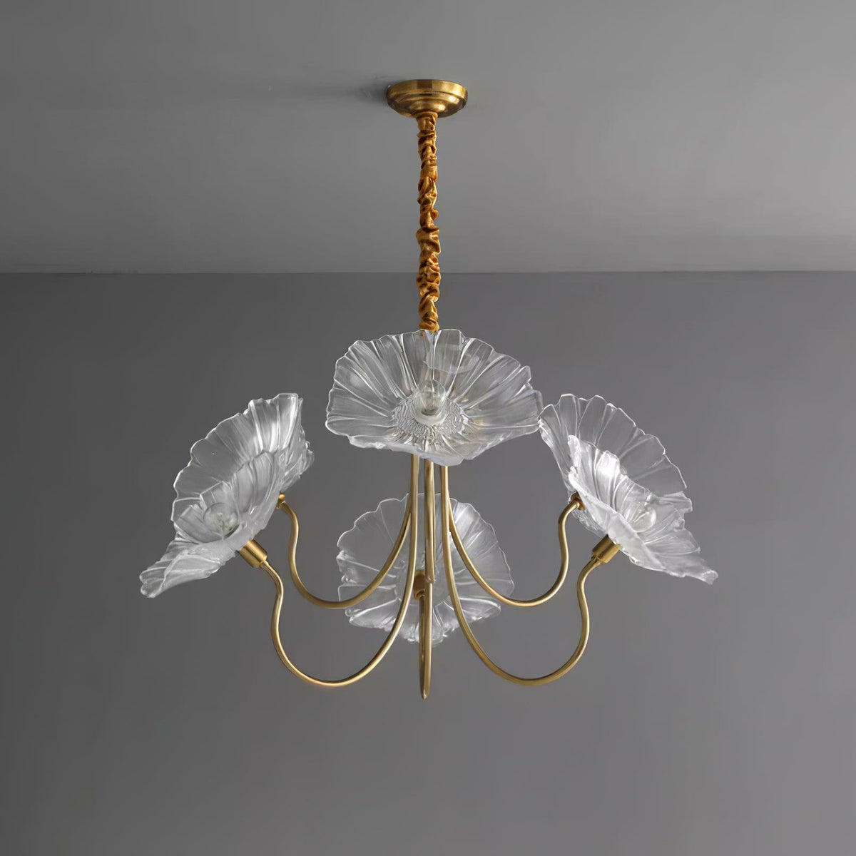 Frosted Glass Floral Pendant Light 35 in Multi-Arm Hanging Fixture Clear Pink Gold Overhead Illumination Dining Living Foyer Entry Modern In