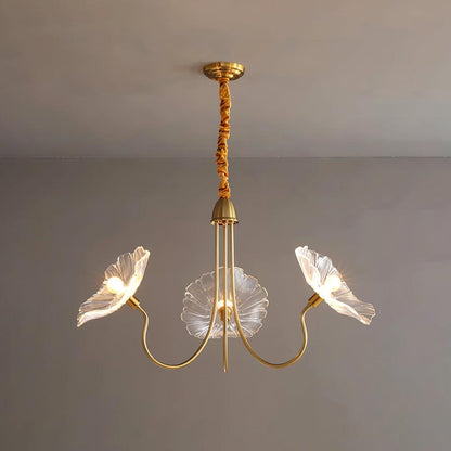Frosted Glass Floral Pendant Light 35 in Multi-Arm Hanging Fixture Clear Pink Gold Overhead Illumination Dining Living Foyer Entry Modern In
