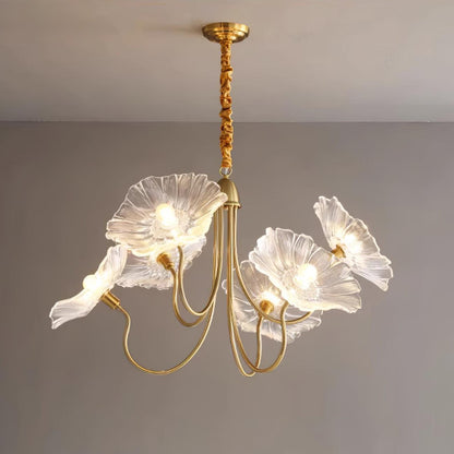 Frosted Glass Floral Pendant Light 35 in Multi-Arm Hanging Fixture Clear Pink Gold Overhead Illumination Dining Living Foyer Entry Modern In