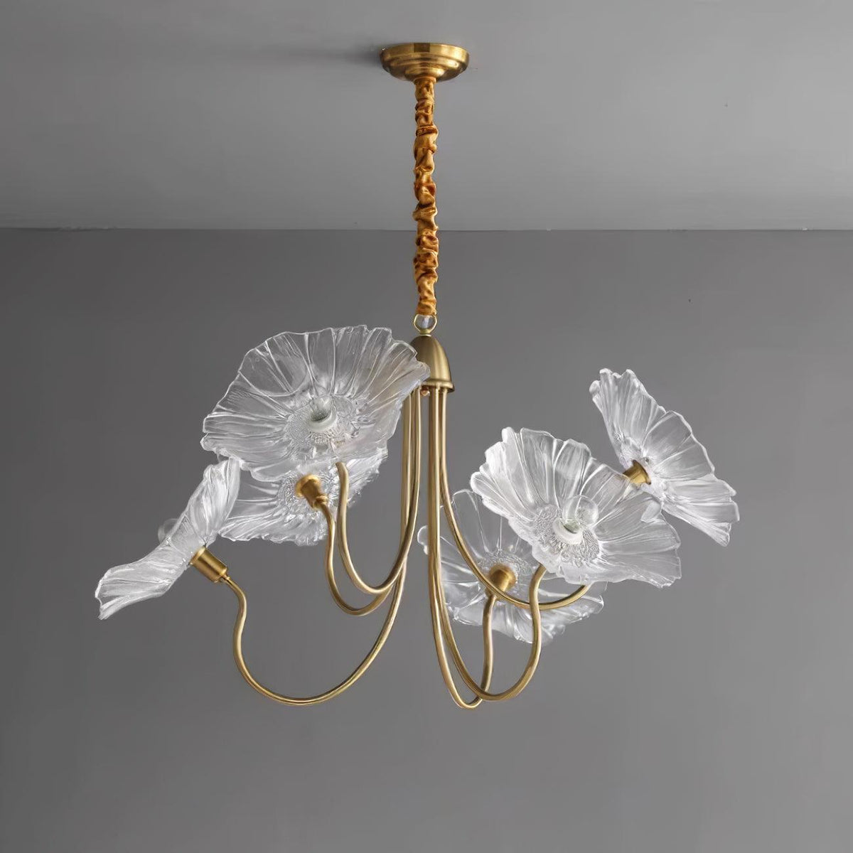 Frosted Glass Floral Pendant Light 35 in Multi-Arm Hanging Fixture Clear Pink Gold Overhead Illumination Dining Living Foyer Entry Modern In