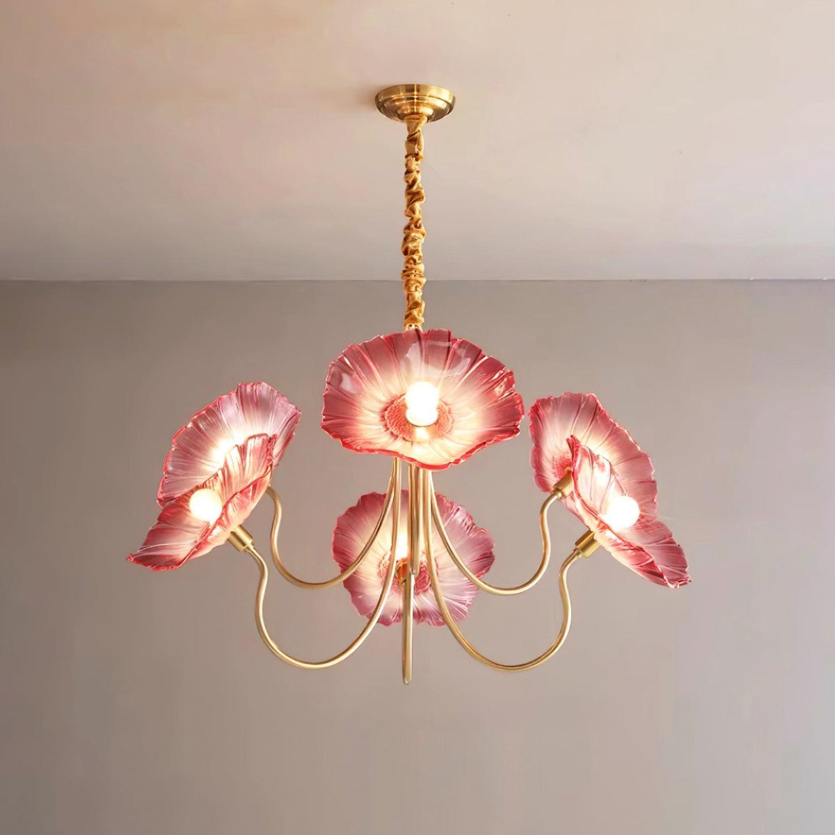 Elegant Glass Flower Chandelier | Modern Design with Frosted Leaf Shades | Soft Illumination for Dining Room and Living Space