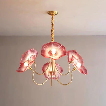 Elegant Glass Flower Chandelier | Modern Design with Frosted Leaf Shades | Soft Illumination for Dining Room and Living Space