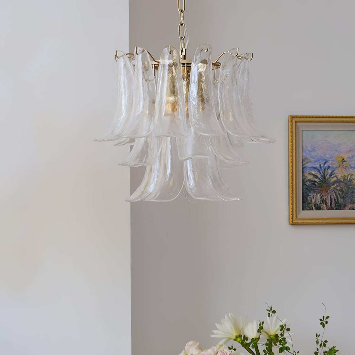 Multi-Arm Glass Pendant Light Fixture with E14 Sockets – Adjustable Height Hanging Lamp for Dining Room, Foyer & Living Room – Metal Frame w