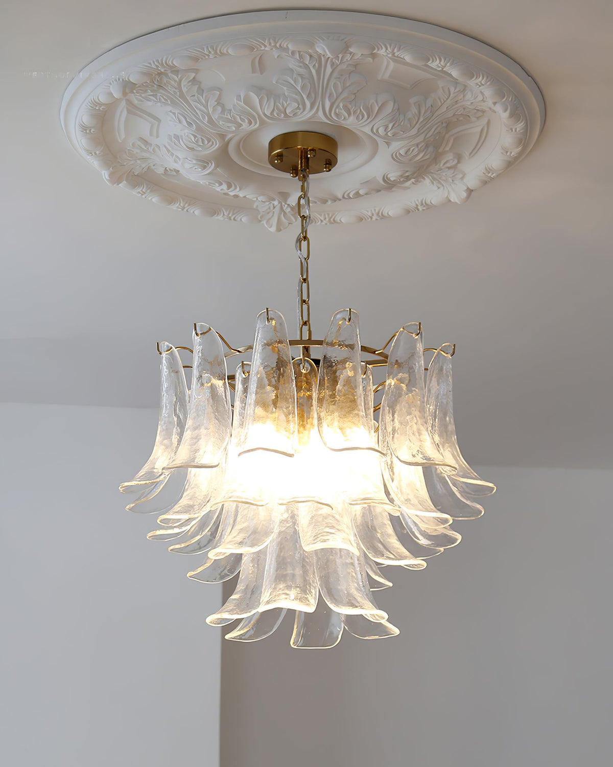 Multi-Arm Glass Pendant Light Fixture with E14 Sockets – Adjustable Height Hanging Lamp for Dining Room, Foyer & Living Room – Metal Frame w
