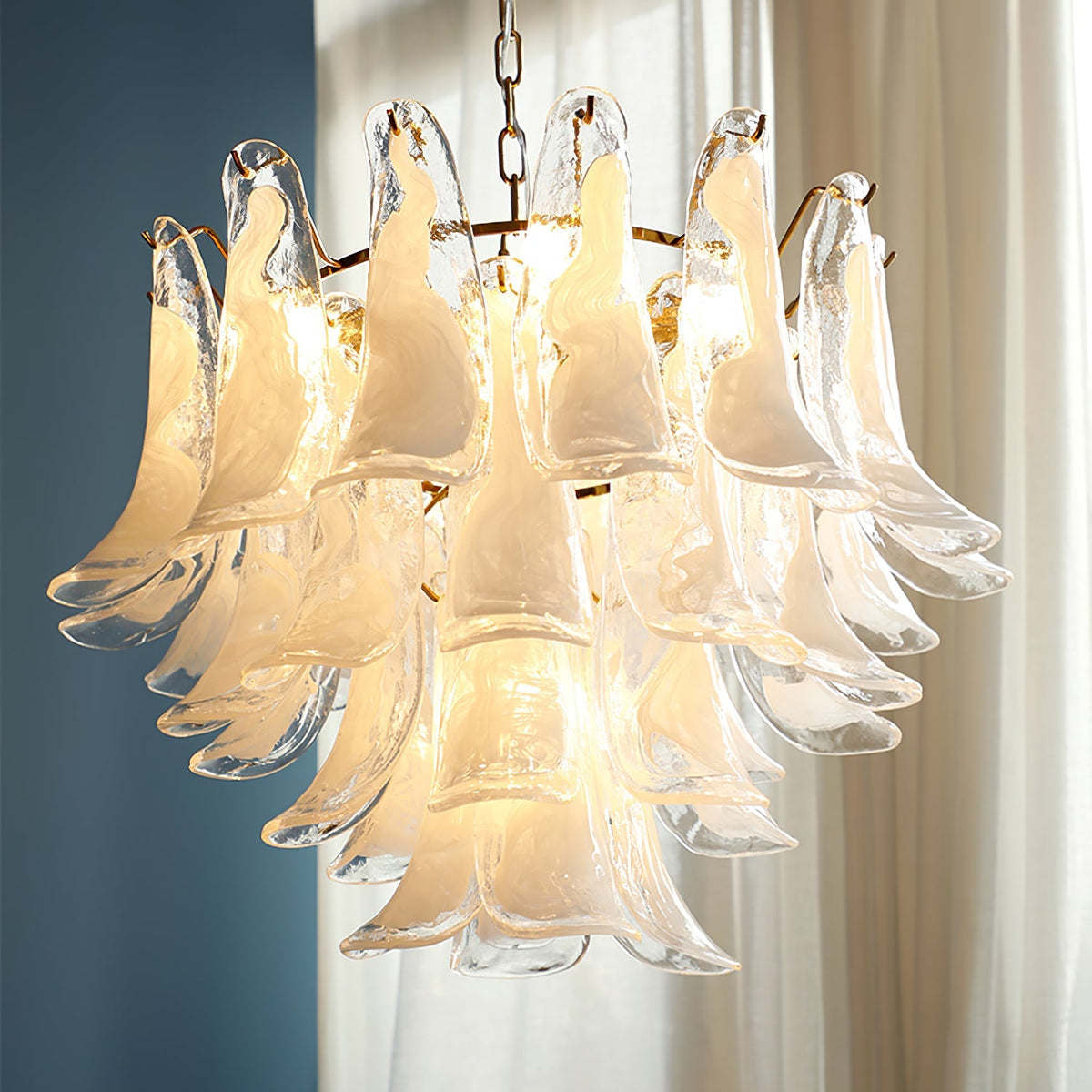 Multi-Arm Glass Pendant Light Fixture with E14 Sockets – Adjustable Height Hanging Lamp for Dining Room, Foyer & Living Room – Metal Frame w