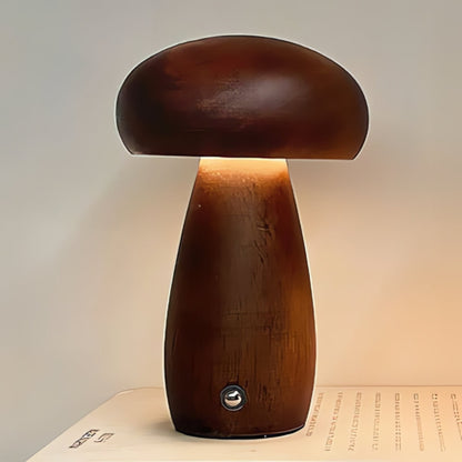 Mushroom Table Lamp - Wooden, USB-C Rechargeable LED Lights