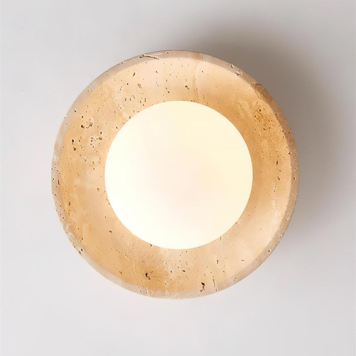 Compact Flush Mount Light Fixture with Natural Stone and Wood 10 in Round for Entryway Bedroom Low Profile Wall or Ceiling Installation