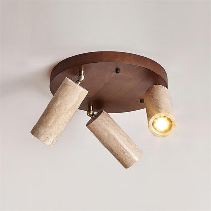 Three-Head Track Light Wood Travertine Adjustable Spotlight Bar Directional Task Lighting Kitchen Island Hallway Counter Modern Stone Cylind
