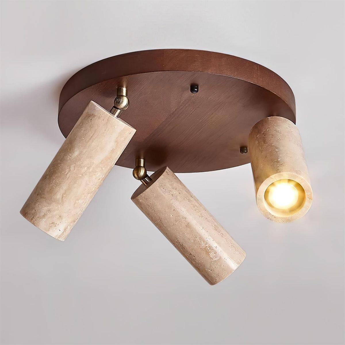 Three-Head Track Light Wood Travertine Adjustable Spotlight Bar Directional Task Lighting Kitchen Island Hallway Counter Modern Stone Cylind