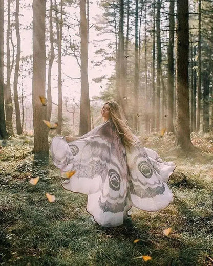 Moth Wing Cape Gray Nature-Inspired Costume Shawl for Festivals Photoshoots Halloween Performances Dance Parties Cosplay Events