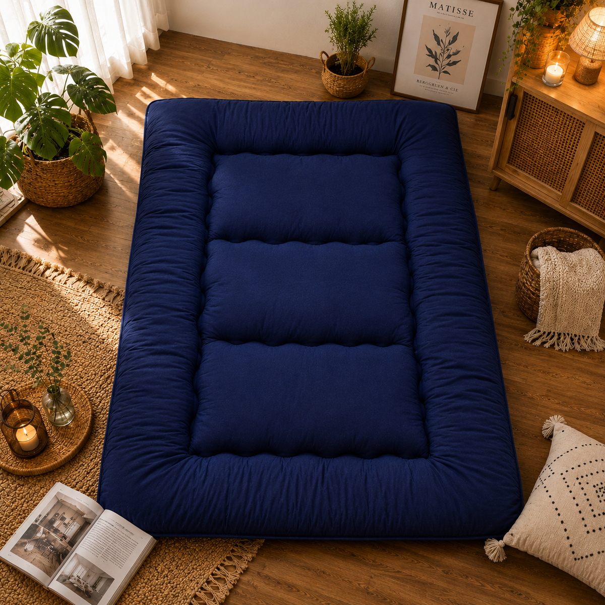 Floor Mattress Foldable 4 Inch Thick, Japanese Futon Mattress Roll Up Floor Bed, Washable Quilted Folding Mattress