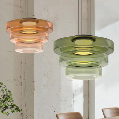Geometric Tiered Glass Overhead Fixture 12W LED Ambient Lighting Dining Kitchen Island Adjustable Suspension Cord Architectural Style