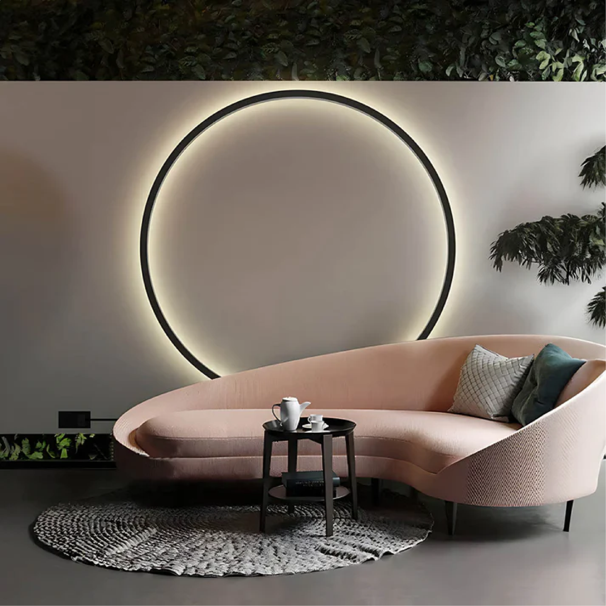 Circle LED Sconce Black Iron USB Powered 12–31 Inch Halo Ambient Light for Bedroom Living Room Hallway Modern Indirect Glow Fixture