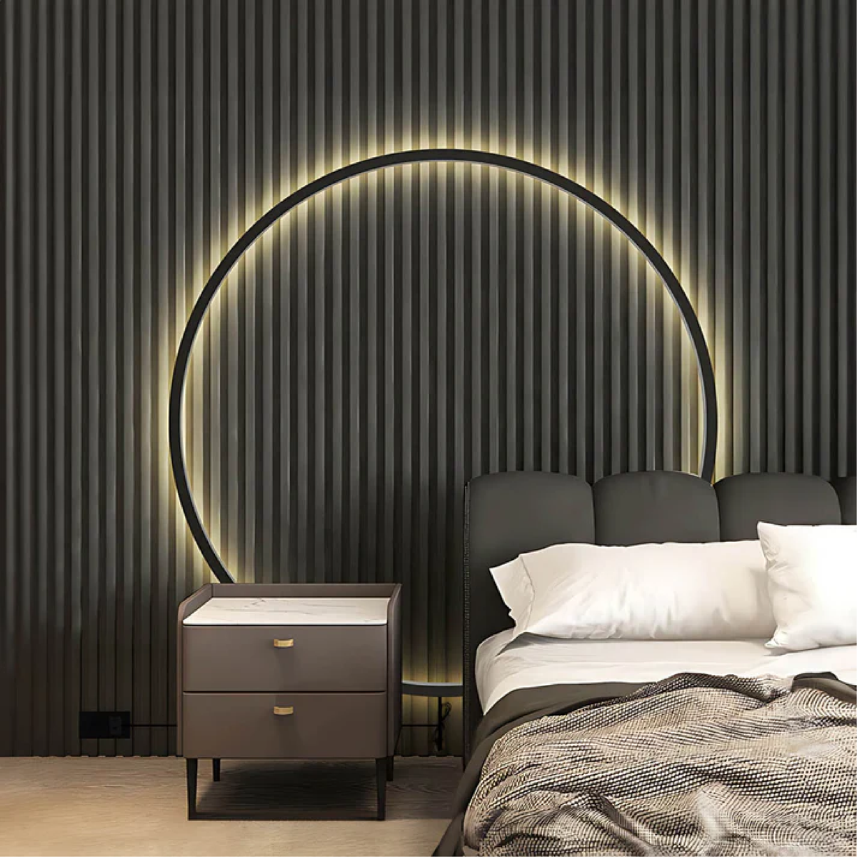 Circle LED Sconce Black Iron USB Powered 12–31 Inch Halo Ambient Light for Bedroom Living Room Hallway Modern Indirect Glow Fixture