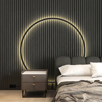 Circle LED Sconce Black Iron USB Powered 12–31 Inch Halo Ambient Light for Bedroom Living Room Hallway Modern Indirect Glow Fixture