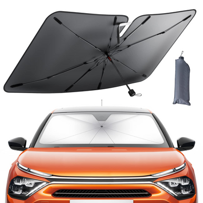 Foldable Windshield Sun Shade for Car | Umbrella Style Heat Blocker with UV Protection | Quick Deploy Reflective Sunshade for Front Window