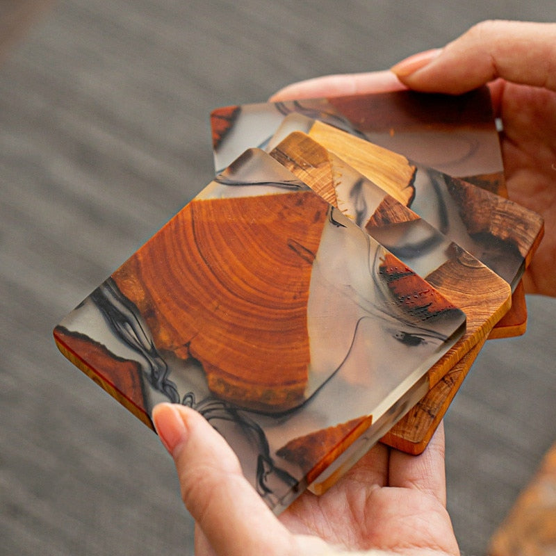 Natural Wood and Resin Coasters – Unique Pine Design, Waterproof and Heat-Resistant