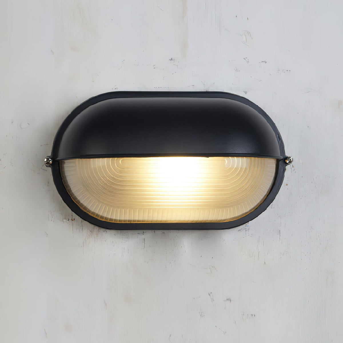 Industrial Outdoor Wall Light with Ribbed Glass Shade – Weatherproof Porch & Patio Sconce for Entryways, Doorways & Garden Lighting