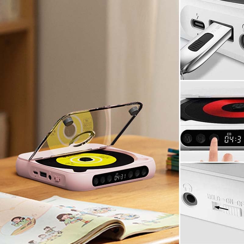 Portable CD Player with Bluetooth 5.3 Wireless Connectivity, USB-C Charging, Compact Lightweight Music Player for Headphones and Speakers, S