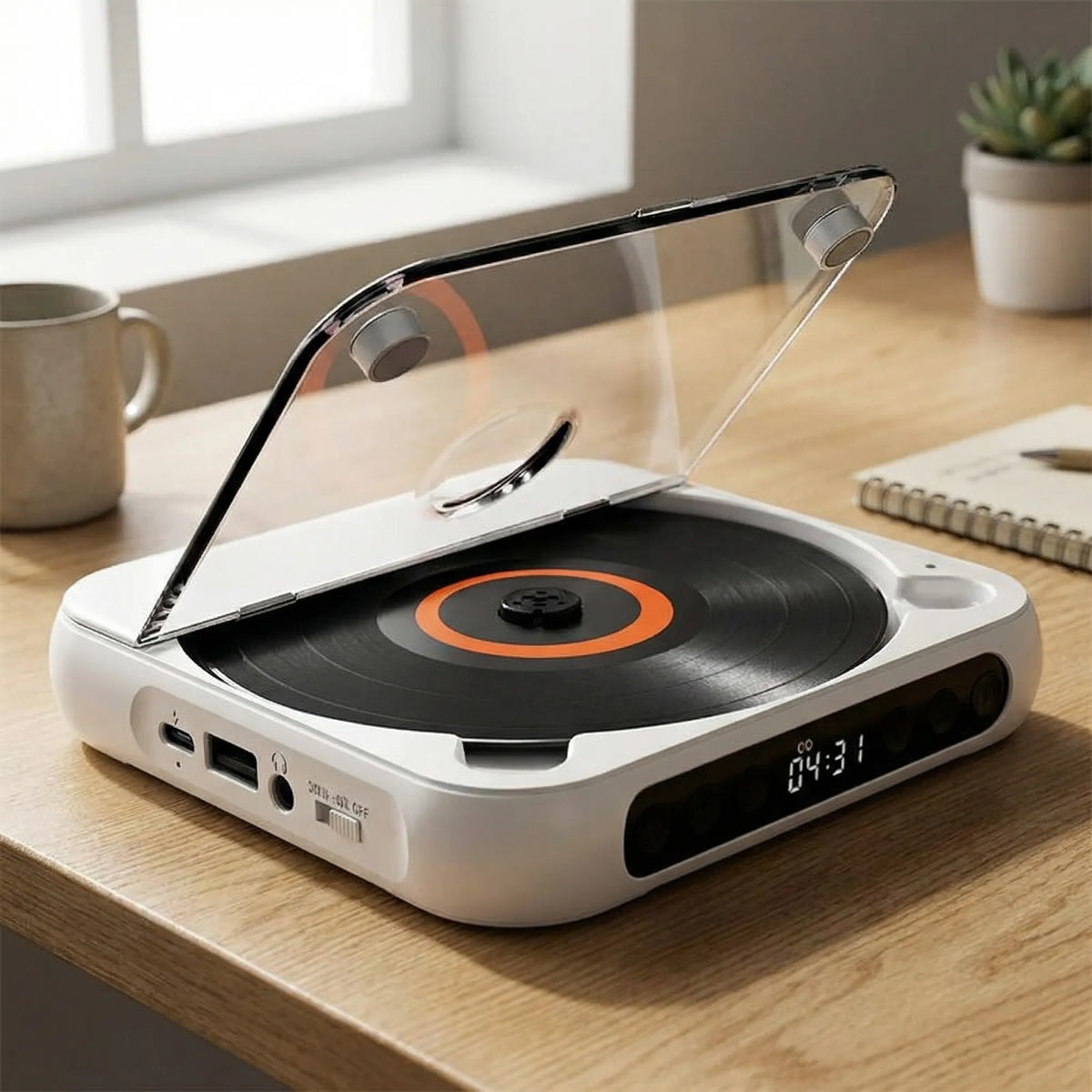 Portable CD Player with Bluetooth 5.3 Wireless Connectivity, USB-C Charging, Compact Lightweight Music Player for Headphones and Speakers, S