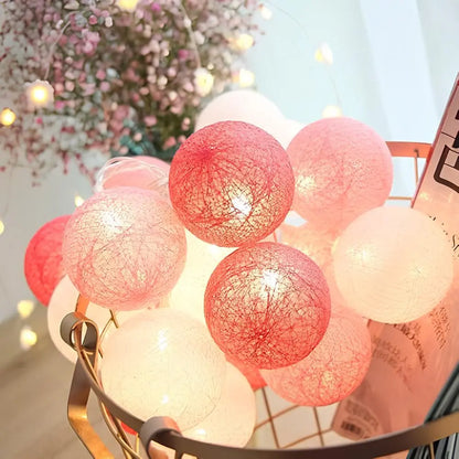 Cotton Ball String Lights with Soft Woven Globes for Bedroom, Living Room & Party Decor – USB or Battery Powered Fairy Lights