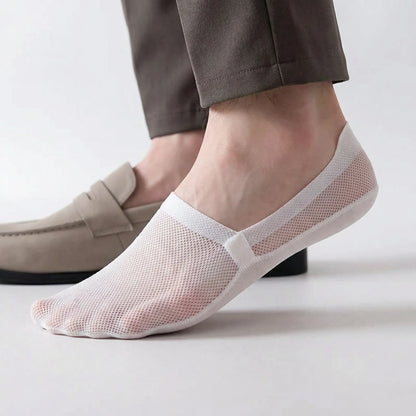 Low-Cut No-Show Socks with Grip Heel for Men – Invisible Under Sneakers & Loafers – Breathable Mesh – 6 Colors