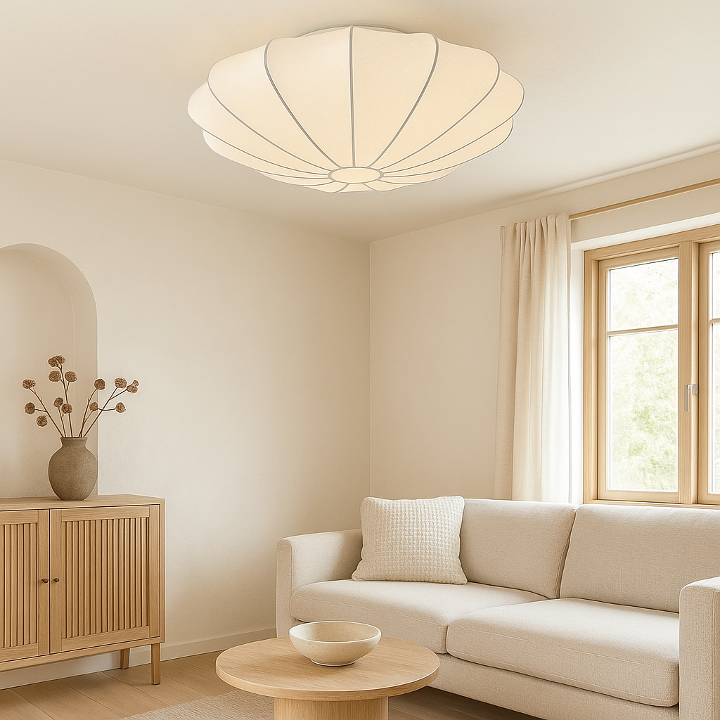 Hanging Pendant Light with Soft Fiber Shade 16–31 in Diameter 3000K Ambient Glow for Bedrooms Dining Areas Modern Overhead Fixture Flush Mou