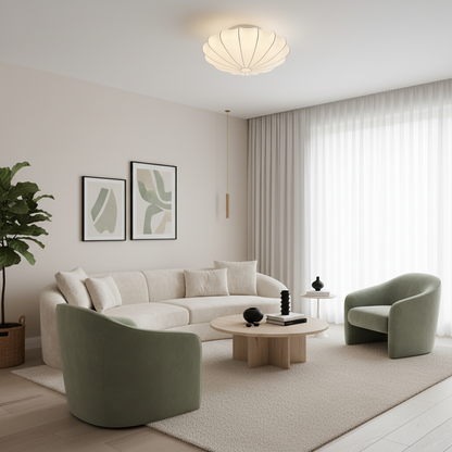 Flush Mount Pendant with Silk Shade White Metal Base for Bedroom Living Room Hallway Soft Glow E26 Socket 40W Compatible Wall or Ceiling Ins