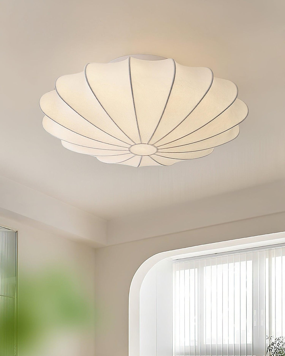 Flush Mount Pendant with Silk Shade White Metal Base for Bedroom Living Room Hallway Soft Glow E26 Socket 40W Compatible Wall or Ceiling Ins