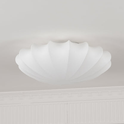 Flush Mount Pendant with Silk Shade White Metal Base for Bedroom Living Room Hallway Soft Glow E26 Socket 40W Compatible Wall or Ceiling Ins