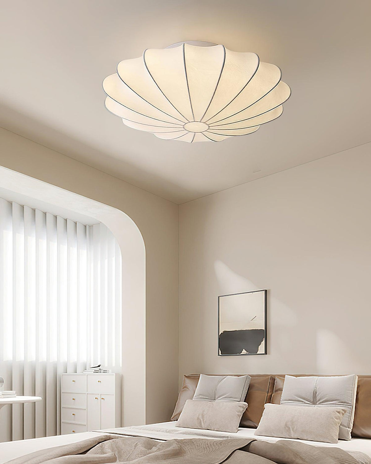 Flush Mount Pendant with Silk Shade White Metal Base for Bedroom Living Room Hallway Soft Glow E26 Socket 40W Compatible Wall or Ceiling Ins