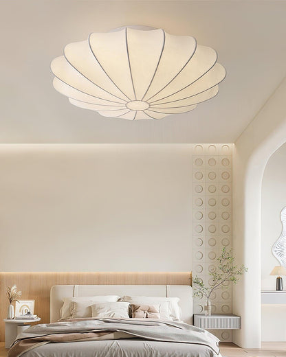 Flush Mount Pendant with Silk Shade White Metal Base for Bedroom Living Room Hallway Soft Glow E26 Socket 40W Compatible Wall or Ceiling Ins