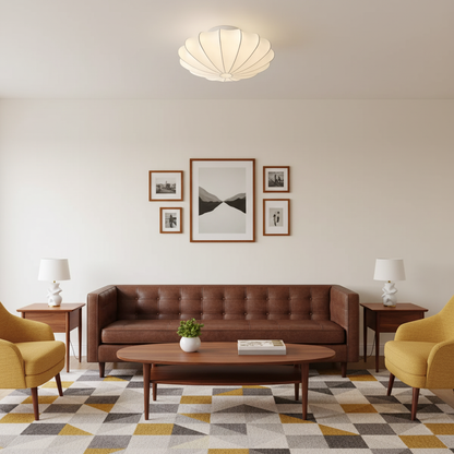Flush Mount Pendant with Silk Shade White Metal Base for Bedroom Living Room Hallway Soft Glow E26 Socket 40W Compatible Wall or Ceiling Ins