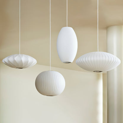 Steel Wire Silk Shade Ceiling Light 20 in White for Kitchen Island Dining Room Modern Pendant Lamp Hanging Fixture Adjustable Cord E26 Base