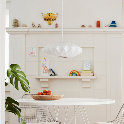Steel Wire Silk Shade Ceiling Light 20 in White for Kitchen Island Dining Room Modern Pendant Lamp Hanging Fixture Adjustable Cord E26 Base
