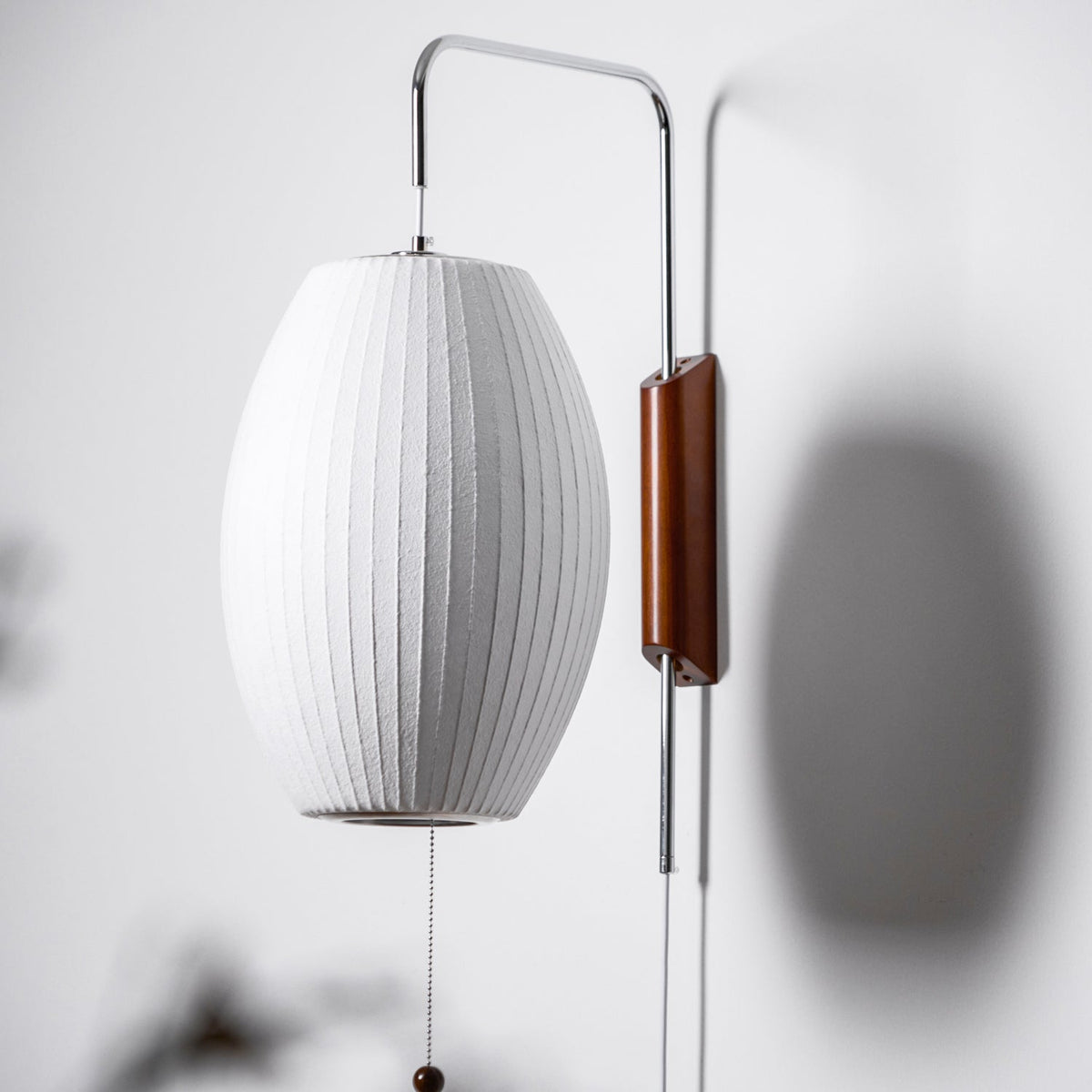 Swivel Sphere Wall Light with Adjustable Cord 15.7 in Walnut Chrome Finish Plug-In LED Sconce for Bedroom Office Living Room