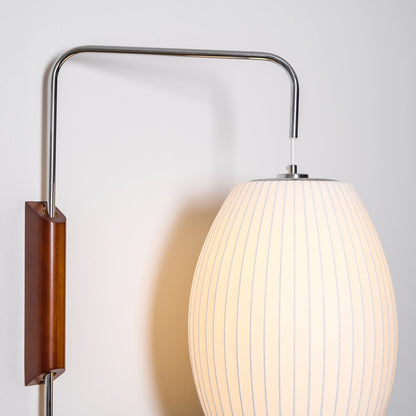 Swivel Sphere Wall Light with Adjustable Cord 15.7 in Walnut Chrome Finish Plug-In LED Sconce for Bedroom Office Living Room
