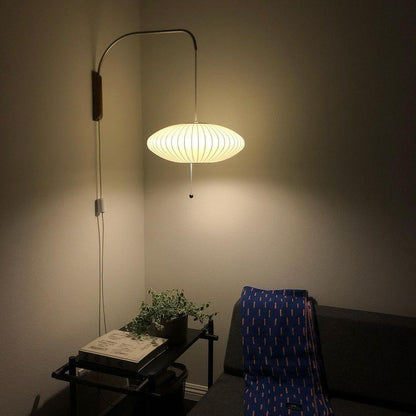 Swivel Sphere Wall Light with Adjustable Cord 15.7 in Walnut Chrome Finish Plug-In LED Sconce for Bedroom Office Living Room