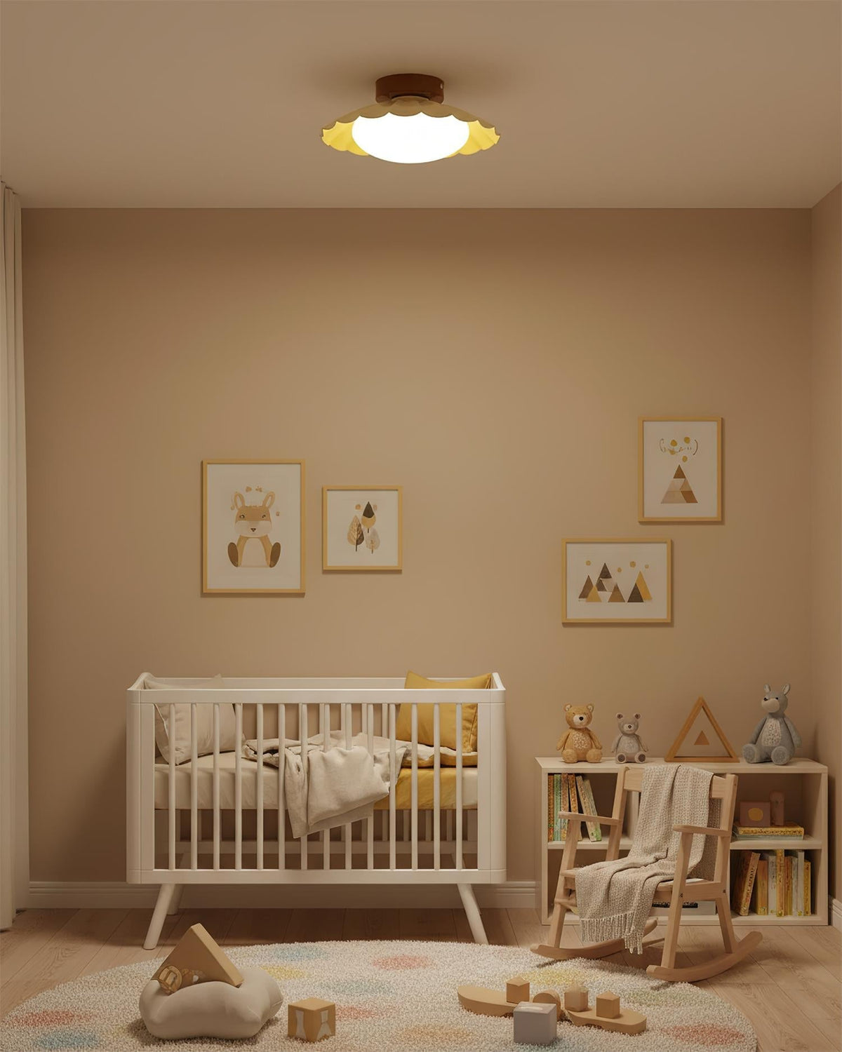 Flush Mount LED Ceiling Light 9.8 in Metal & Polymer Scalloped Fixture Warm White 3000K Bedroom Living Room Hallway Wall or Ceiling Damp Rat
