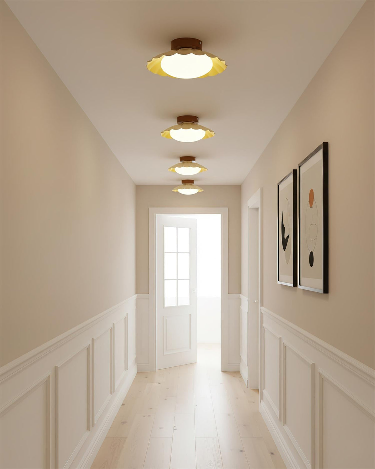 Flush Mount LED Ceiling Light 9.8 in Metal & Polymer Scalloped Fixture Warm White 3000K Bedroom Living Room Hallway Wall or Ceiling Damp Rat