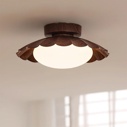 Flush Mount LED Ceiling Light 10 in Scalloped Shade for Bedroom Living Room Ambient Glow Metal Fixture Indoor Low Profile Modern Lighting