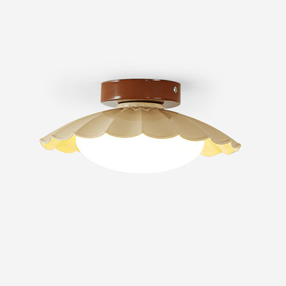 Flush Mount LED Ceiling Light 10 in Scalloped Shade for Bedroom Living Room Ambient Glow Metal Fixture Indoor Low Profile Modern Lighting