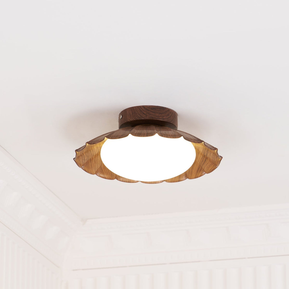 Flush Mount LED Ceiling Light 9.8 in Metal & Polymer Scalloped Fixture Warm White 3000K Bedroom Living Room Hallway Wall or Ceiling Damp Rat