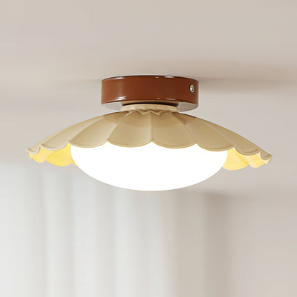 Flush Mount LED Ceiling Light 10 in Scalloped Shade for Bedroom Living Room Ambient Glow Metal Fixture Indoor Low Profile Modern Lighting