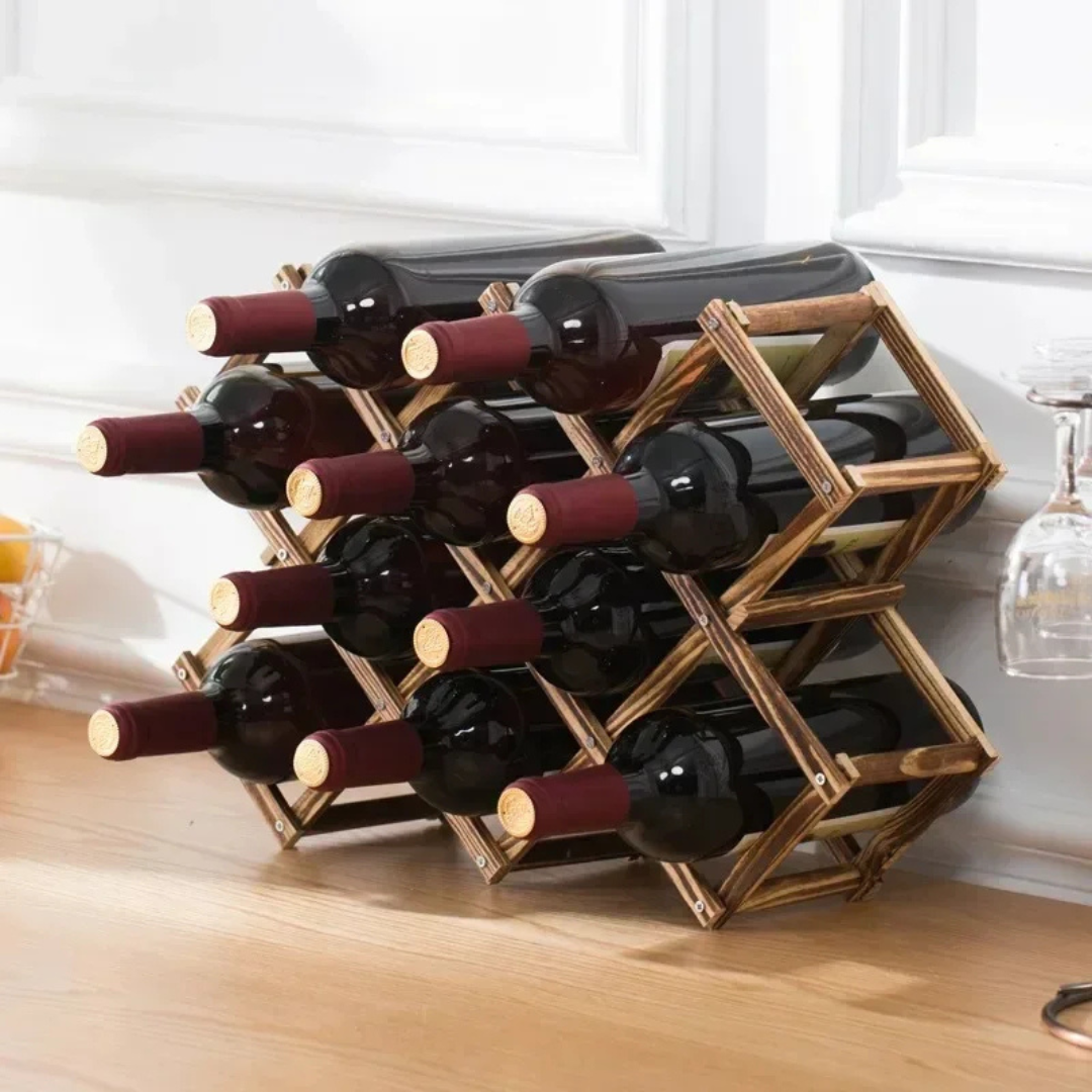NestFold | Wooden Bottle Rack with Foldable Design | Space-Saving Storage for Home and Bar