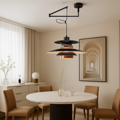 Hanging Ceiling Fixture with Wood and Metal Shade 20-Inch Diameter Adjustable Height for Kitchen Island Dining Room Living Space Modern Farm