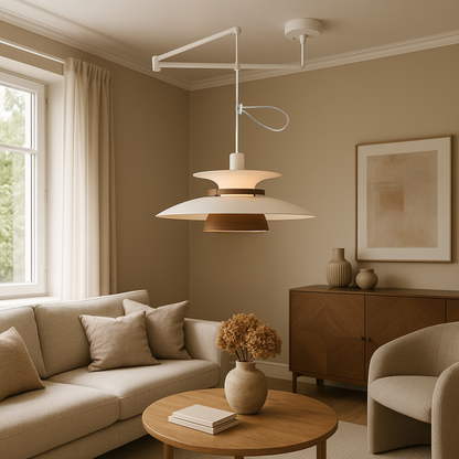 Hanging Ceiling Fixture with Wood and Metal Shade 20-Inch Diameter Adjustable Height for Kitchen Island Dining Room Living Space Modern Farm