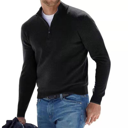 Men's Merino Wool Quarter-Zip Sweater – Textured Knit V-Neck Pullover for Work & Casual Wear