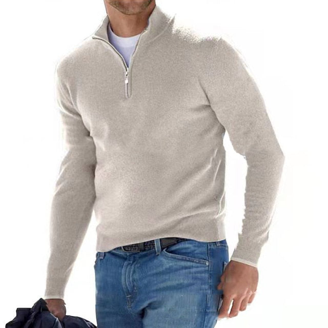 Men's Merino Wool Quarter-Zip Sweater – Textured Knit V-Neck Pullover for Work & Casual Wear