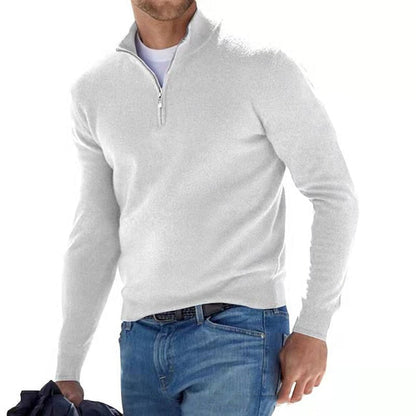 Men's Merino Wool Quarter-Zip Sweater – Textured Knit V-Neck Pullover for Work & Casual Wear